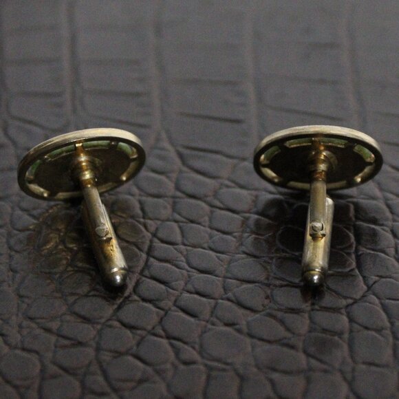 Jade Oval Gold Tone Vintage Cuff Links - Picture 7 of 8